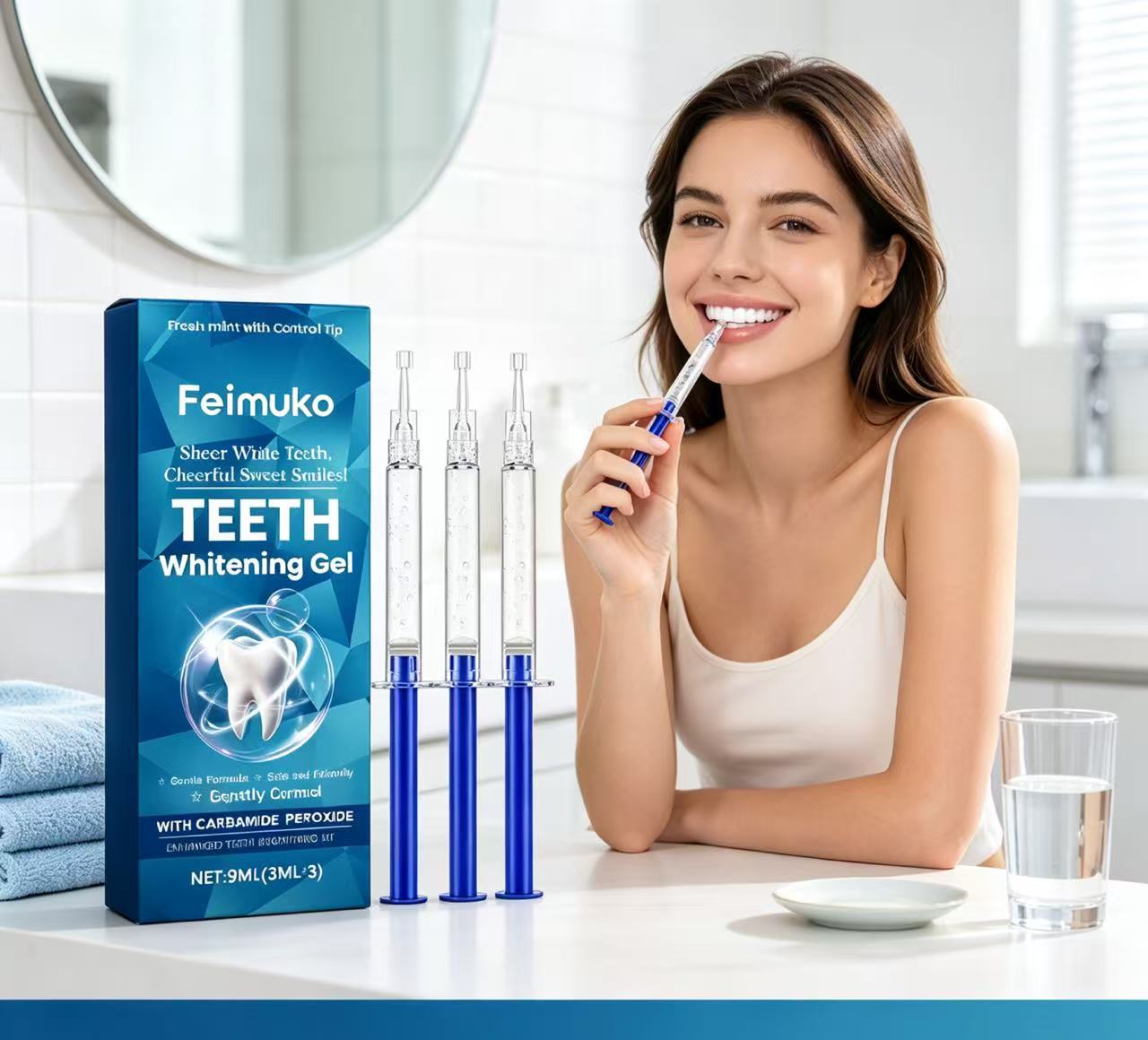 Teeth Whitening Kit - フェイムコ 歯のホワイトニングジェル 3個入りセット フレッシュミントの香り、マイルドな処方。自宅で手軽に歯の着色を除去できる歯の美白ジェル。